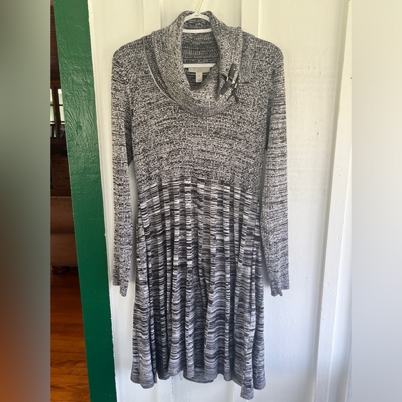 Dana Buchman Cowlneck Fit & Flare Pleated Sweater Dress - Picture 1 of 2